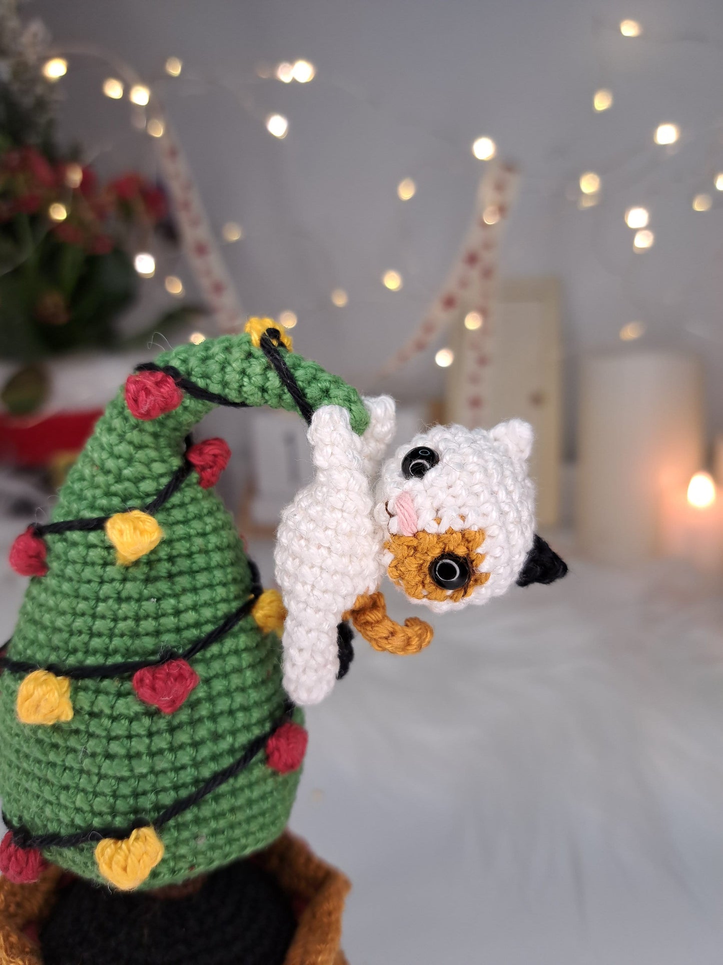 Christmas Tree in a pot with a Naughty Cat Crochet Pattern