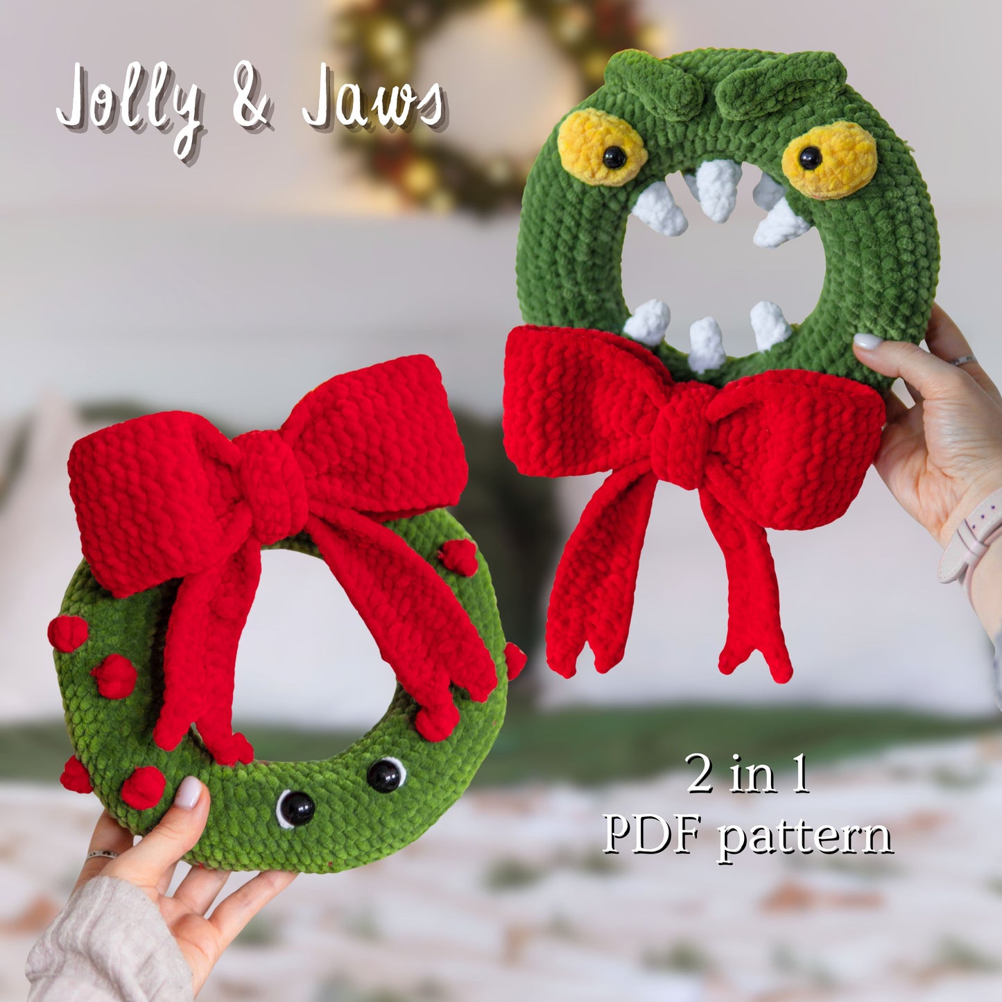 Jolly & Jaws Christmas Wreath 2 in 1 PDF Crochet Pattern
