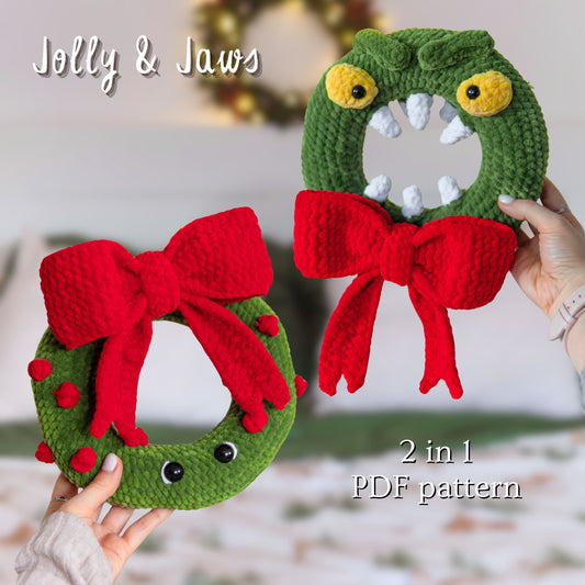 Jolly & Jaws Christmas Wreath 2 in 1 PDF Crochet Pattern