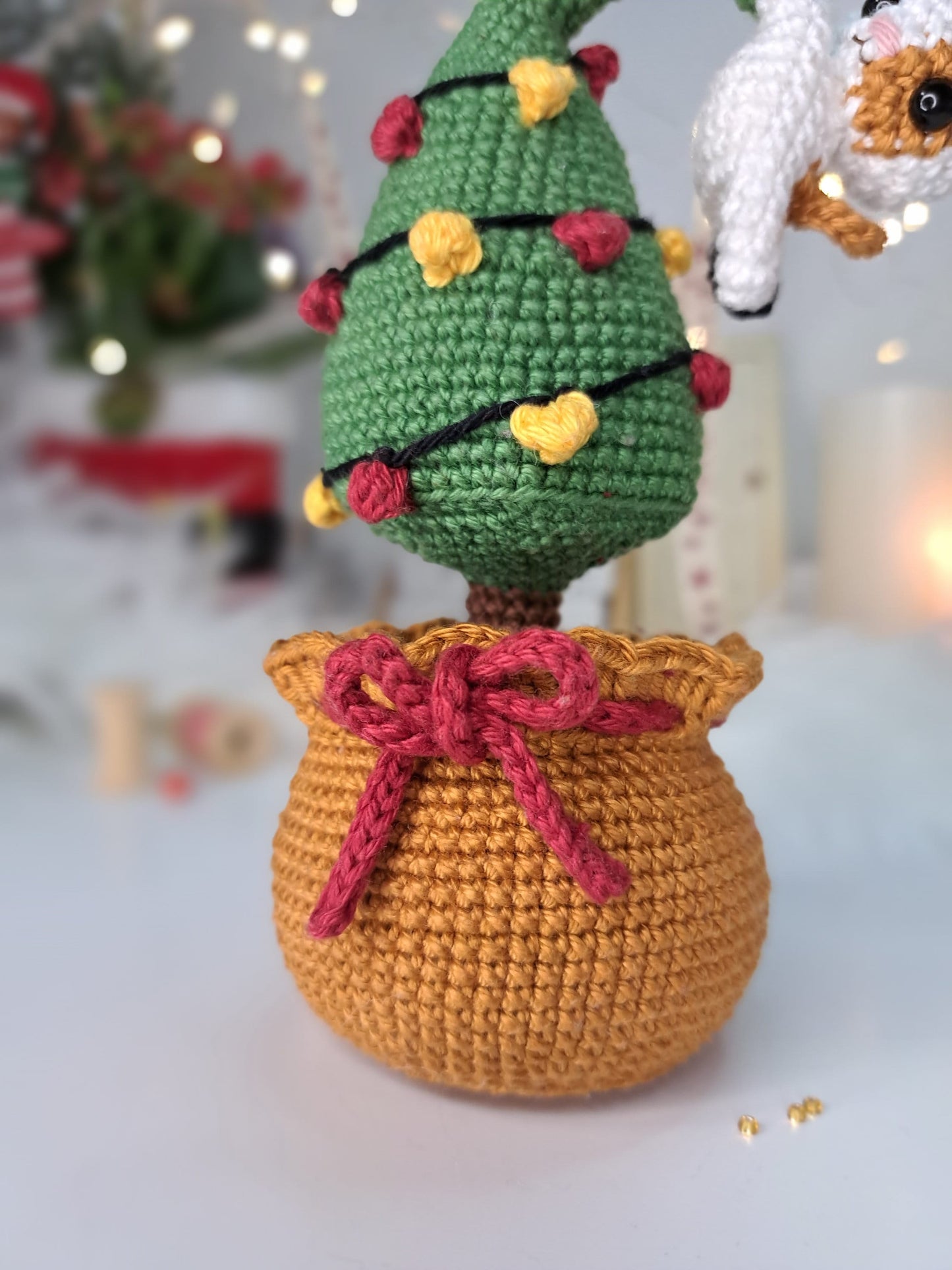 Christmas Tree in a pot with a Naughty Cat Crochet Pattern
